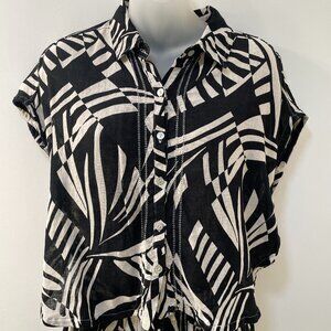 Tahari Linen Black/White Set.   Flowy Wide leg Pant + Matching Top: Med